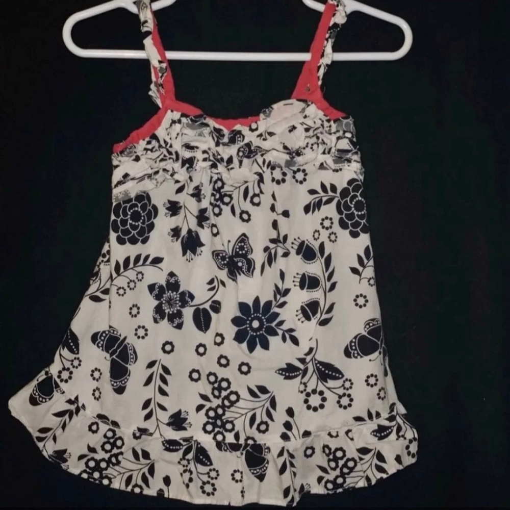 💞 Toddler Girls Size 4T Black & White Floral Tank Top